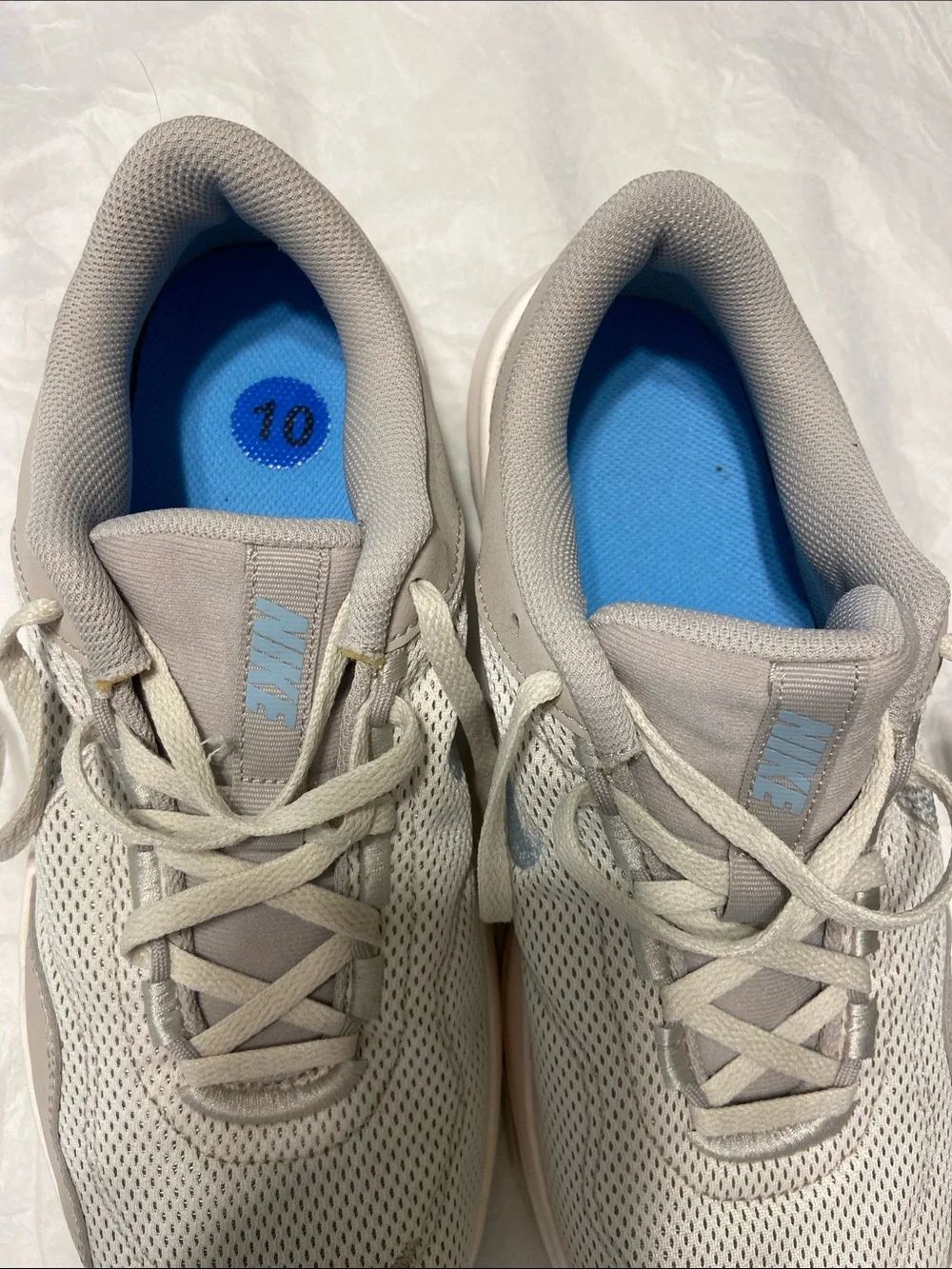 Nike women’s Light tan Mesh Sneaker with Subtle Silver Swoosh